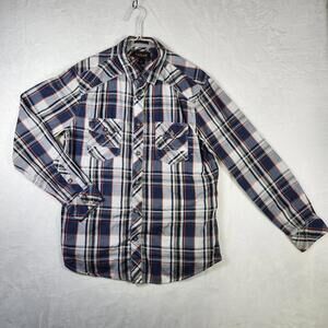 Helix Plaid Western Shirt L Long Sleeve Snap Look Workwear Cowboy Y2K Casual